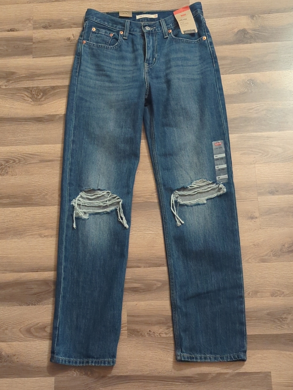 Levi's Women's Distressed Medium Blue Straight Jeans